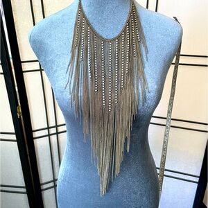 Bronze and Rhinestone long bib necklace
